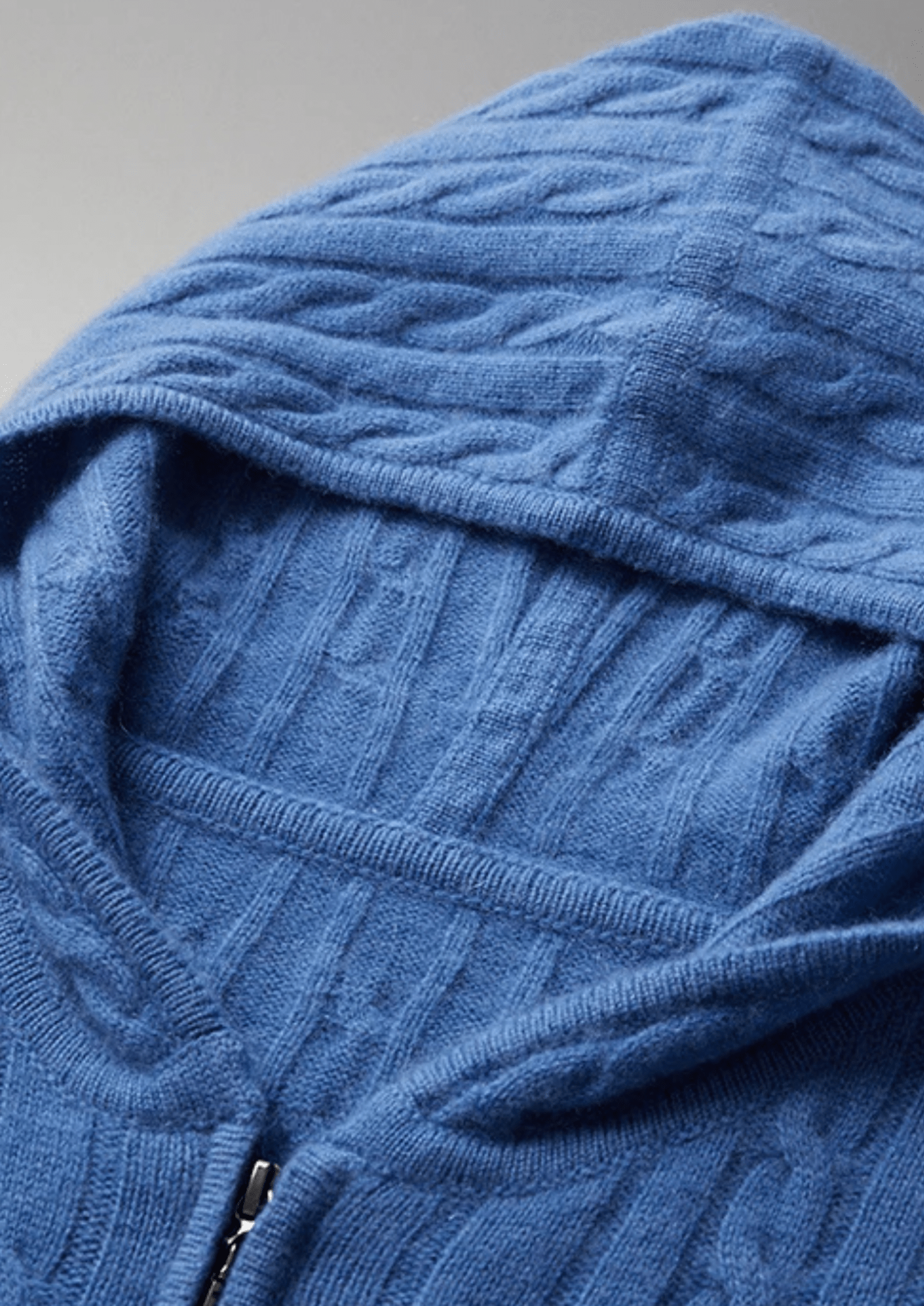 PREMIUM CASHMERE CABLE KNIT ZIPPER HOODIE - Derada