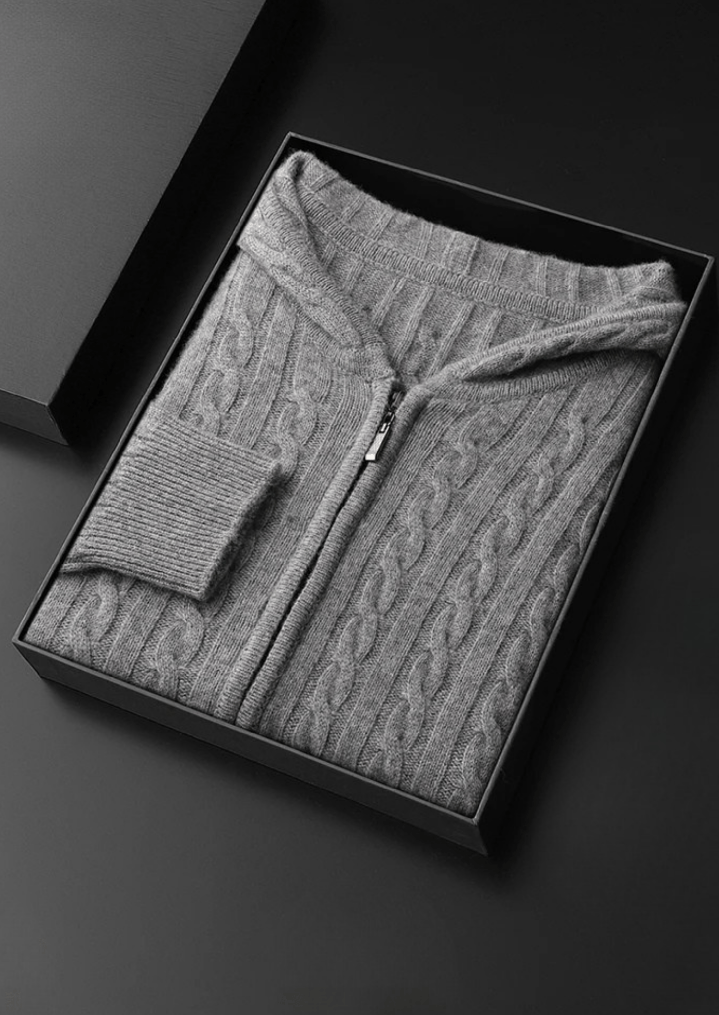 PREMIUM CASHMERE CABLE KNIT ZIPPER HOODIE - Derada
