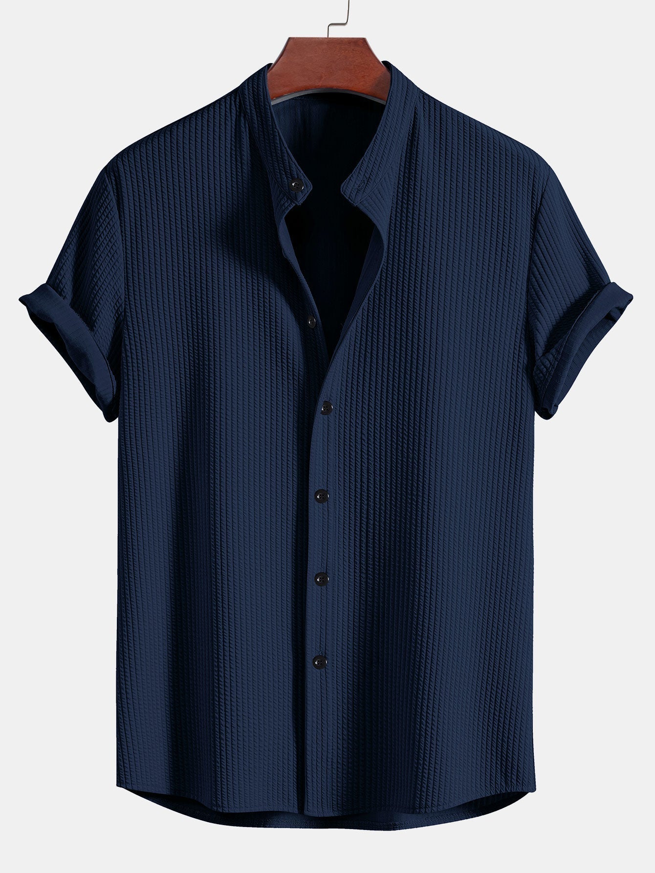 Derada | Geribbeld Stand Kraag Shirt - Derada Fashion