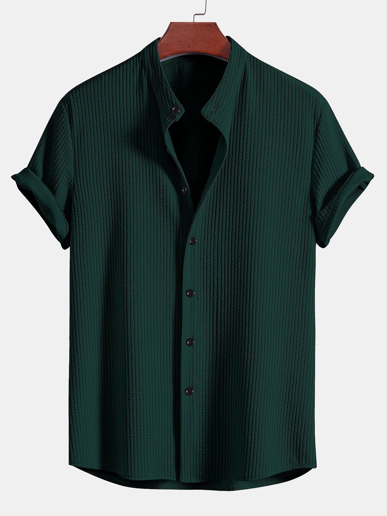 Derada | Geribbeld Stand Kraag Shirt - Derada Fashion
