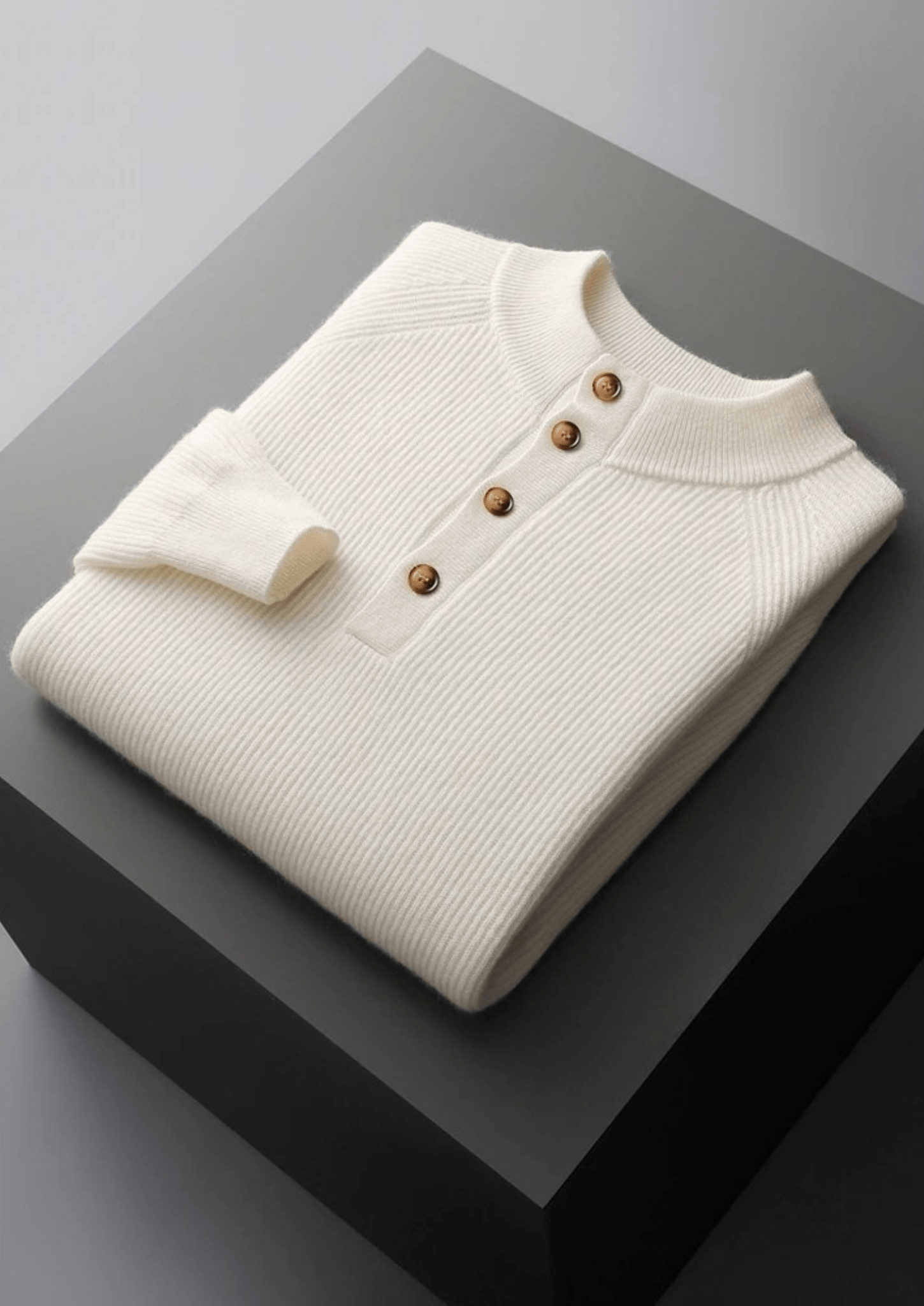PREMIUM CASHMERE CLASSIC RIBBED HENLEY SWEATER - Derada