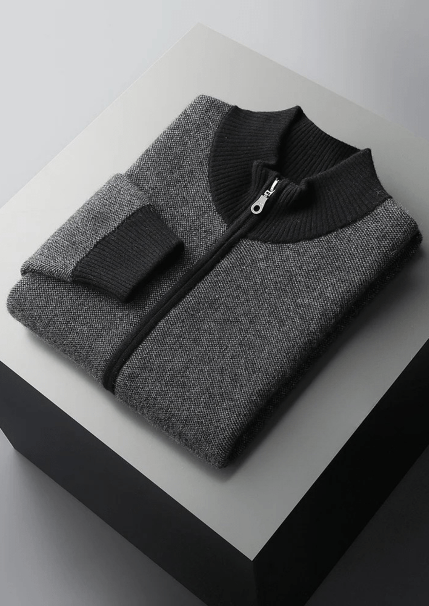 PREMIUM CASHMERE JACQUARD ZIP CARDIGAN - Derada