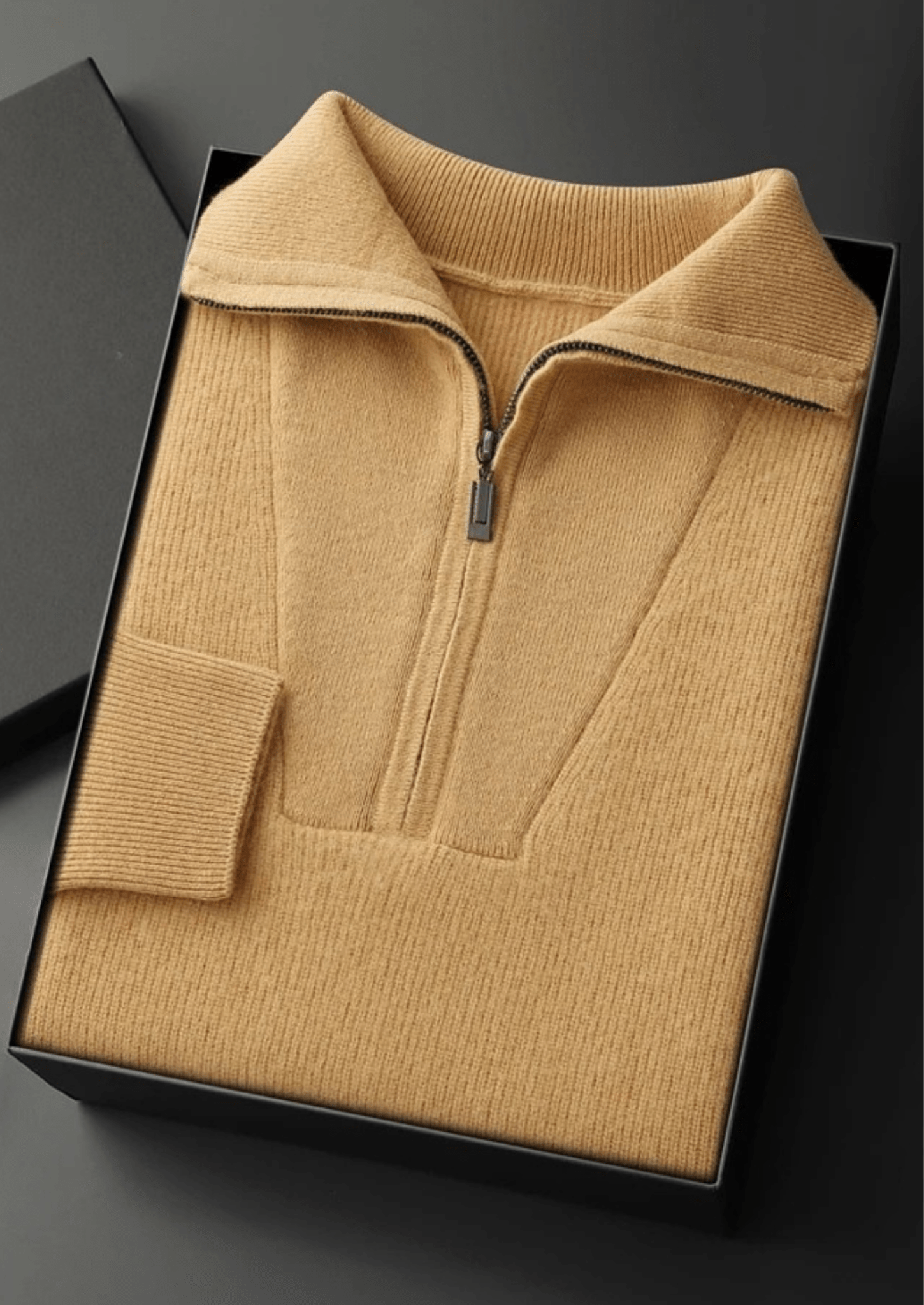 PREMIUM CASHMERE RIBBED HALF - ZIP SWEATER - Derada