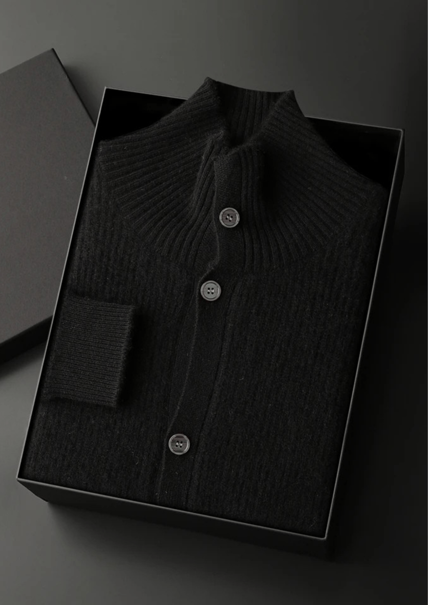 PREMIUM CASHMERE RIBBED HIGH COLLAR CARDIGAN - Derada