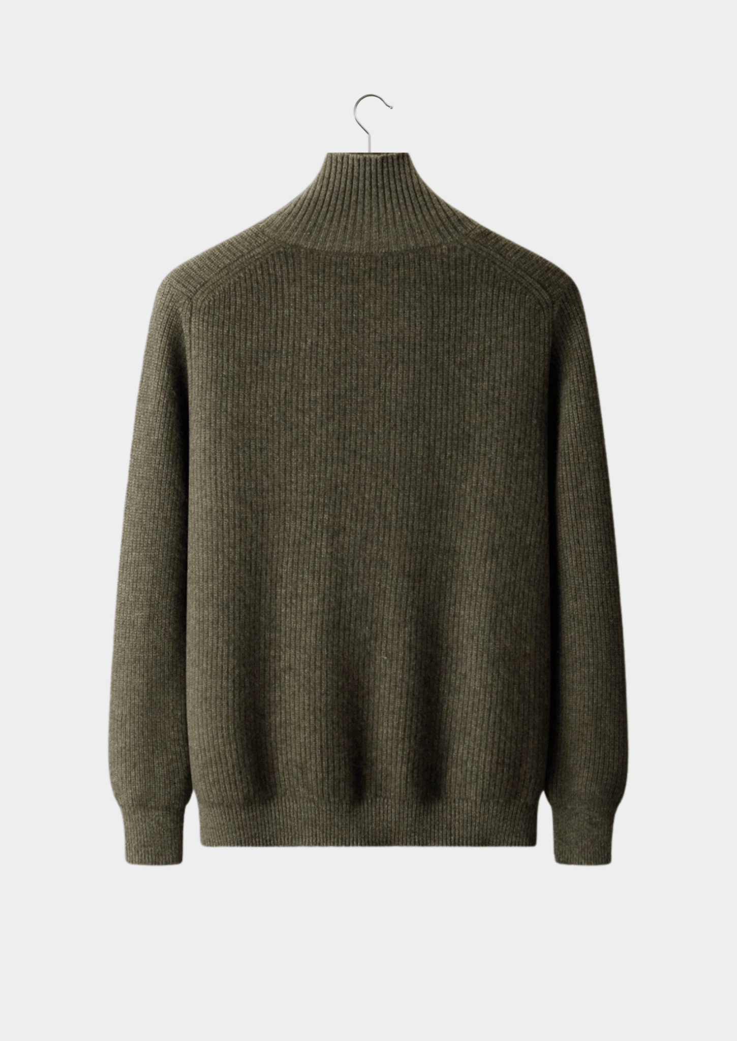 PREMIUM CASHMERE RIBBED HIGH COLLAR CARDIGAN - Derada
