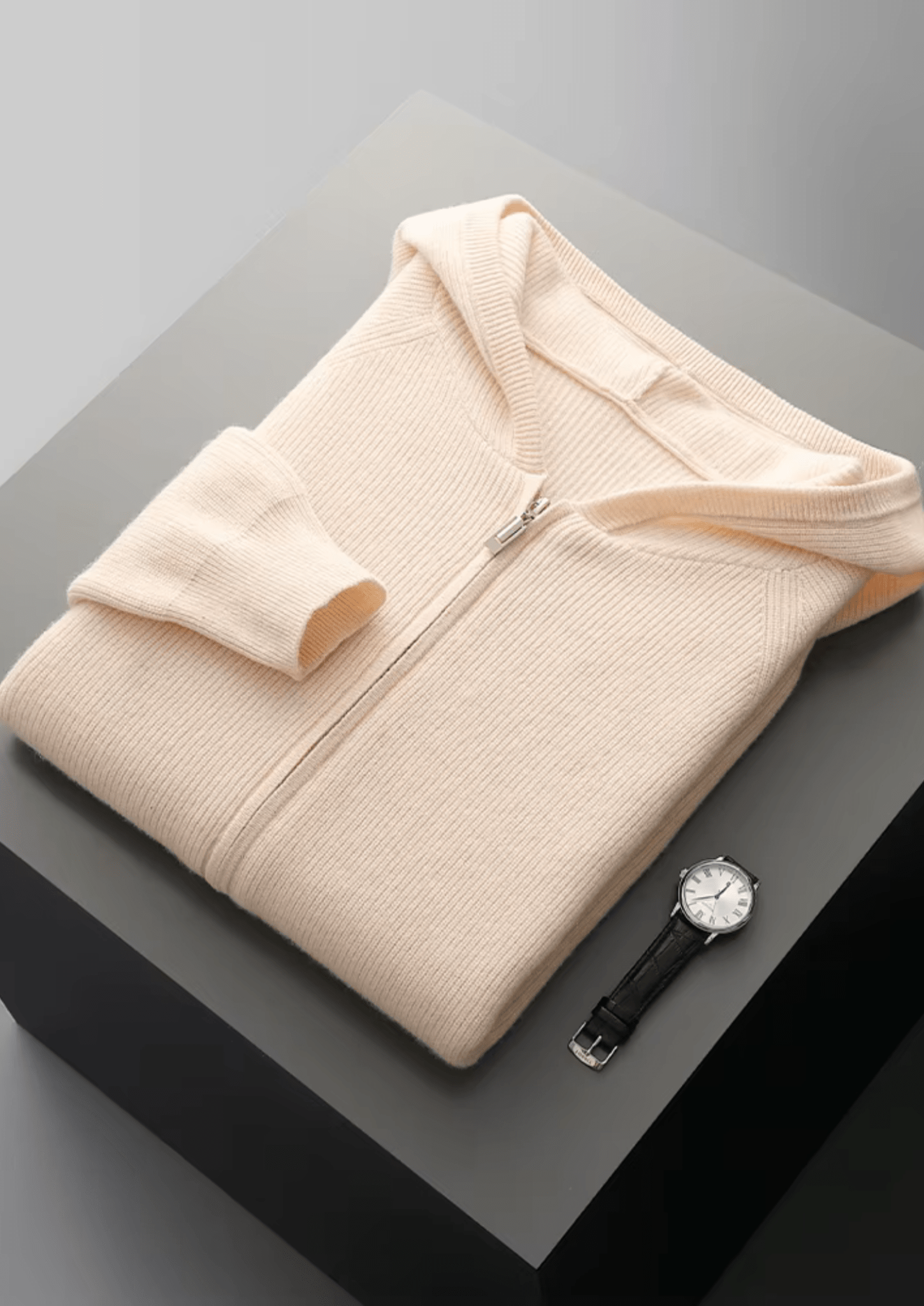 PURE EXTRA - FINE MERINO WOOL RIBBED ZIP HOODIE - Derada
