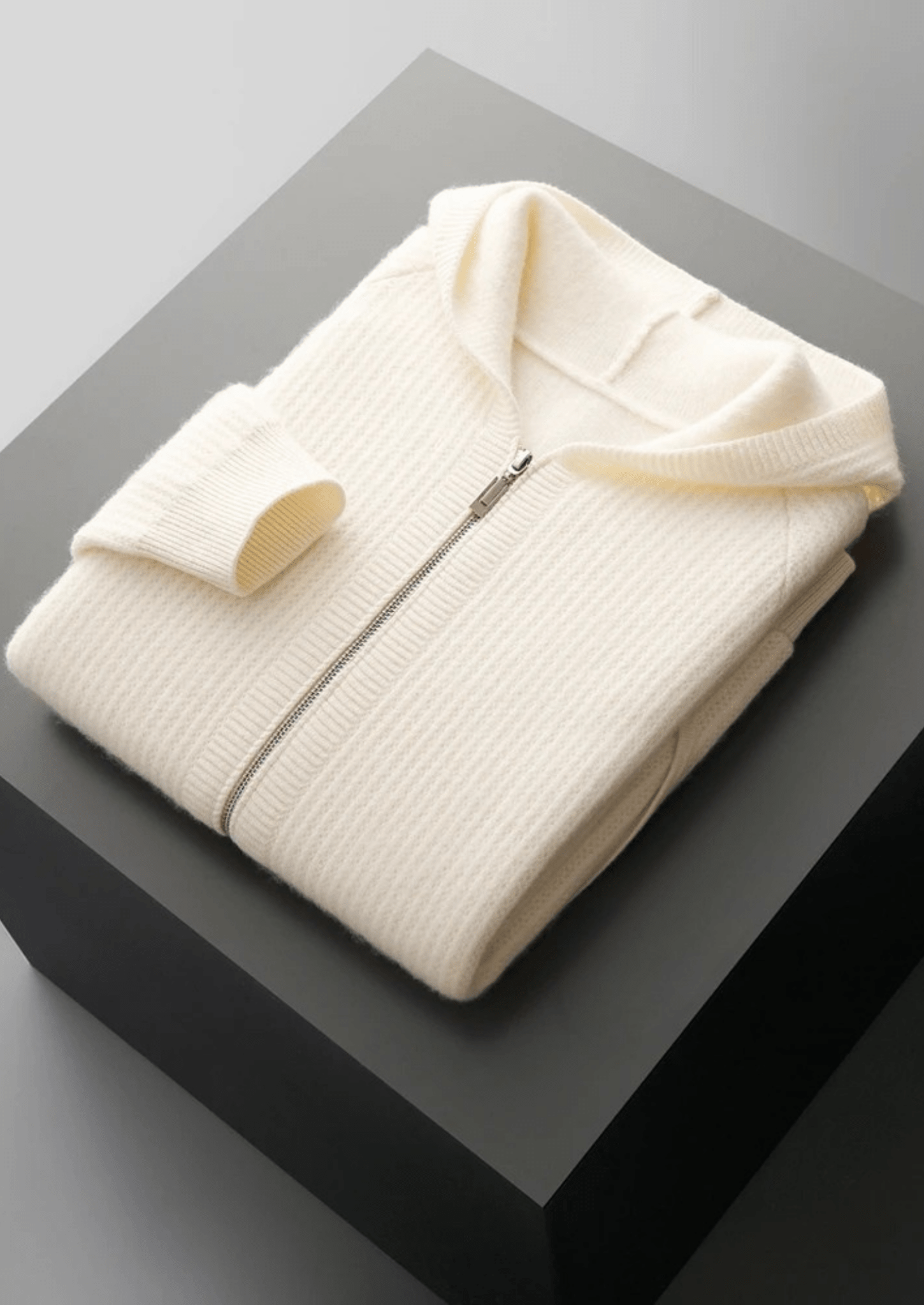 PURE EXTRA - FINE MERINO WOOL RIBBED ZIPPER HOODIE - Derada