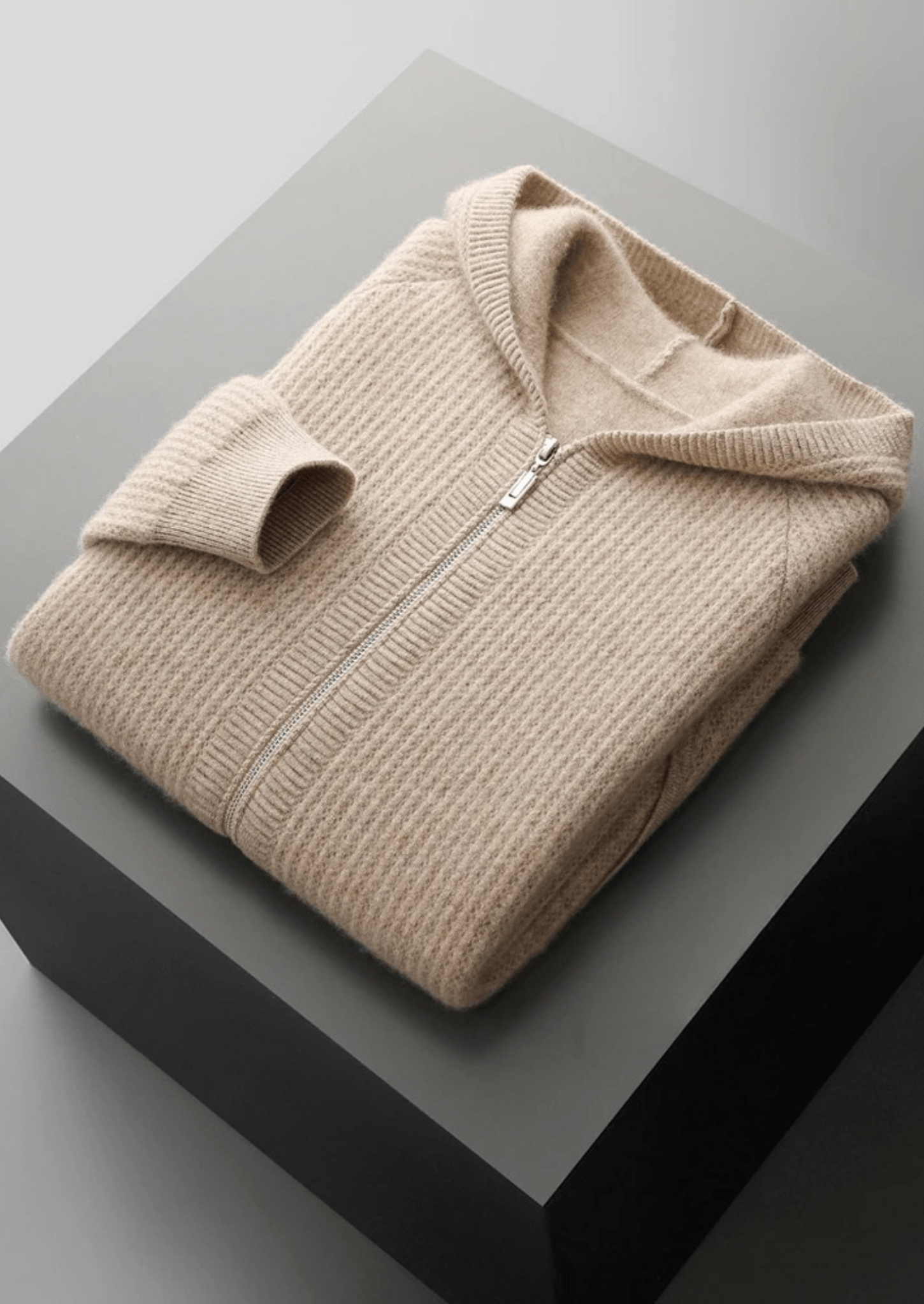PURE EXTRA - FINE MERINO WOOL RIBBED ZIPPER HOODIE - Derada