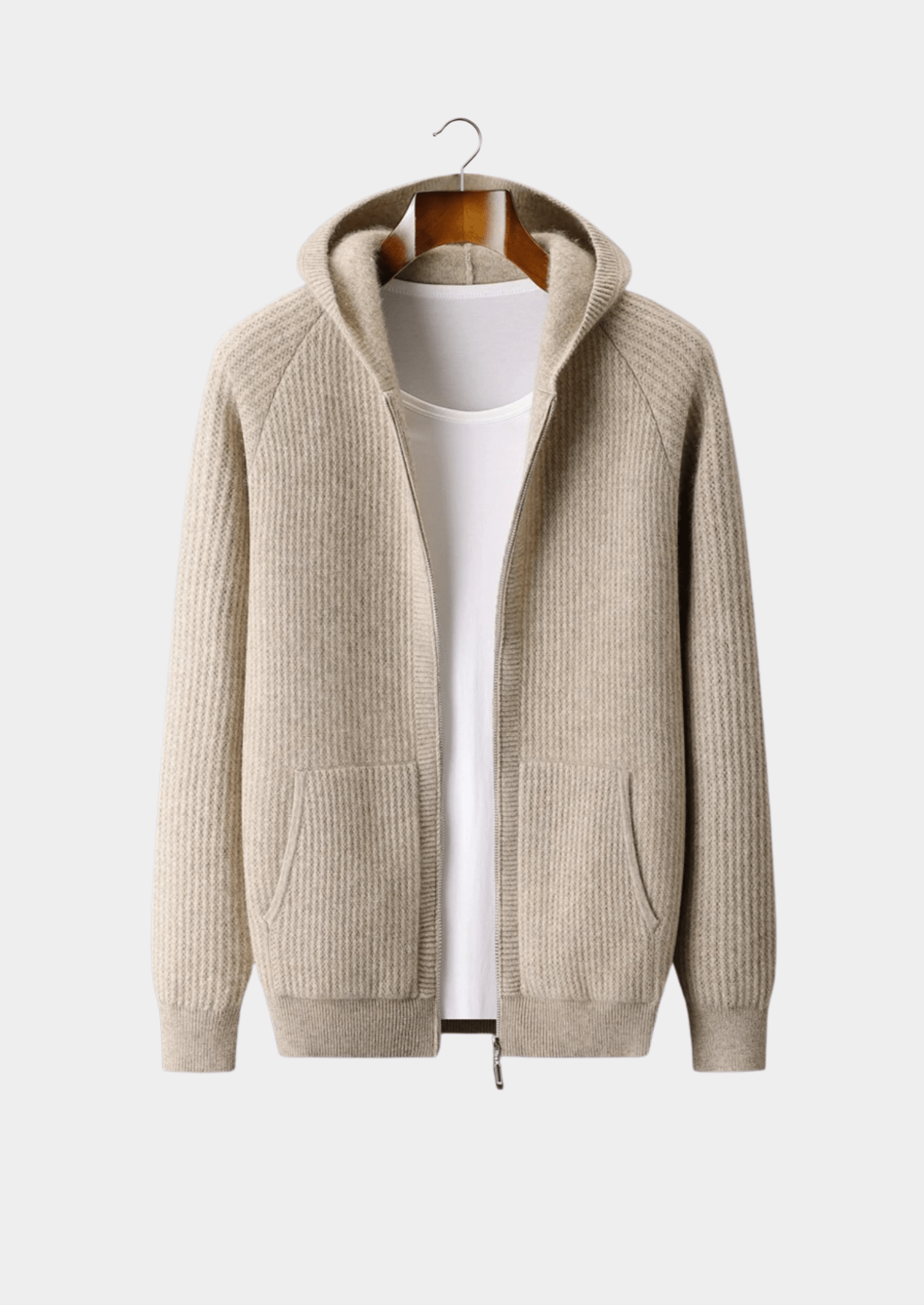 PURE EXTRA - FINE MERINO WOOL RIBBED ZIPPER HOODIE - Derada