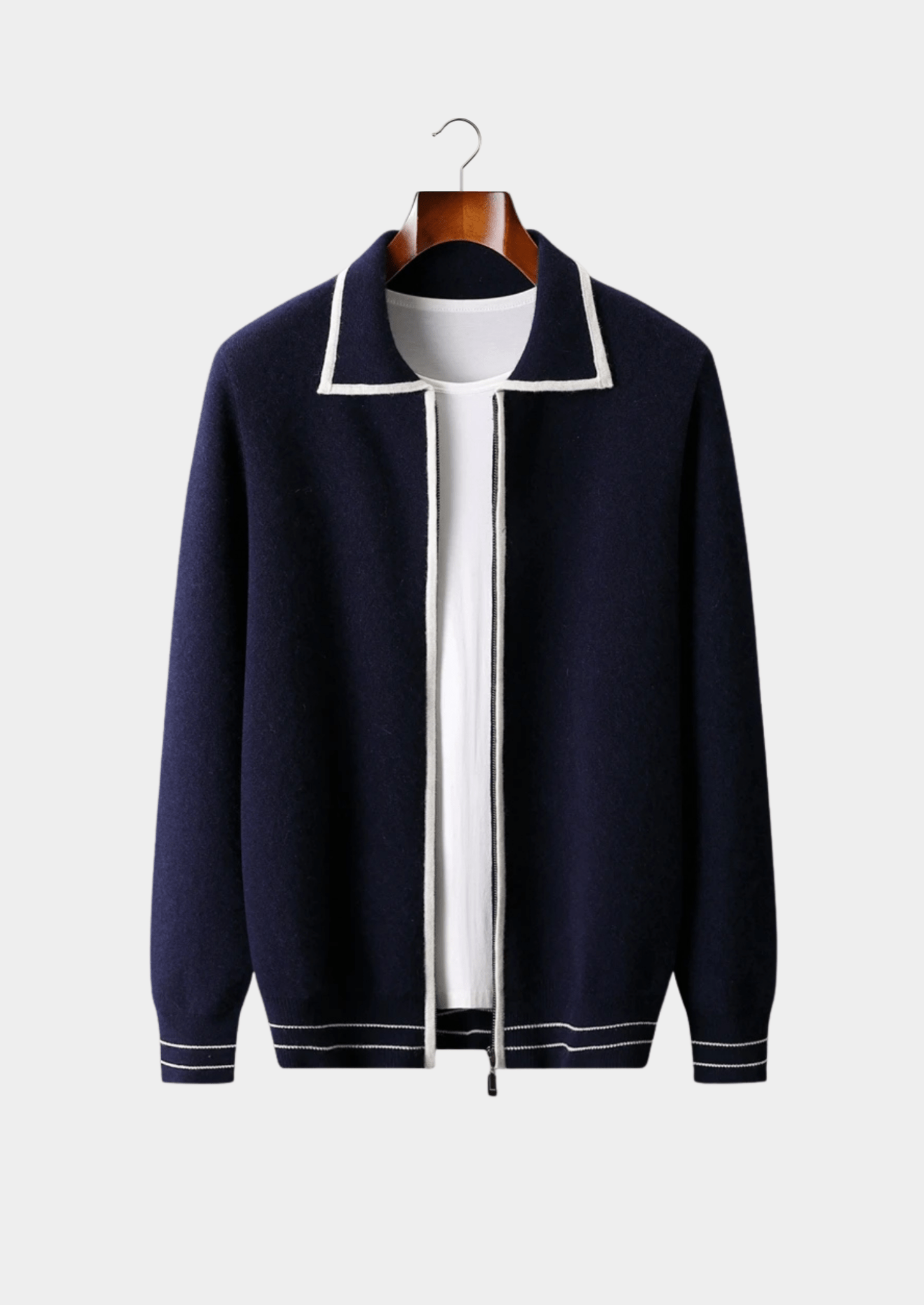 PURE EXTRA - FINE MERINO WOOL TWO - TONE POLO CARDIGAN - Derada