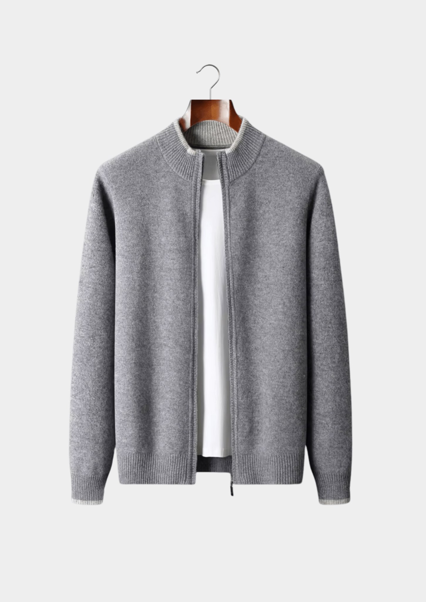 PURE EXTRA - FINE MERINO WOOL TWO - TONE ZIP CARDIGAN - Derada