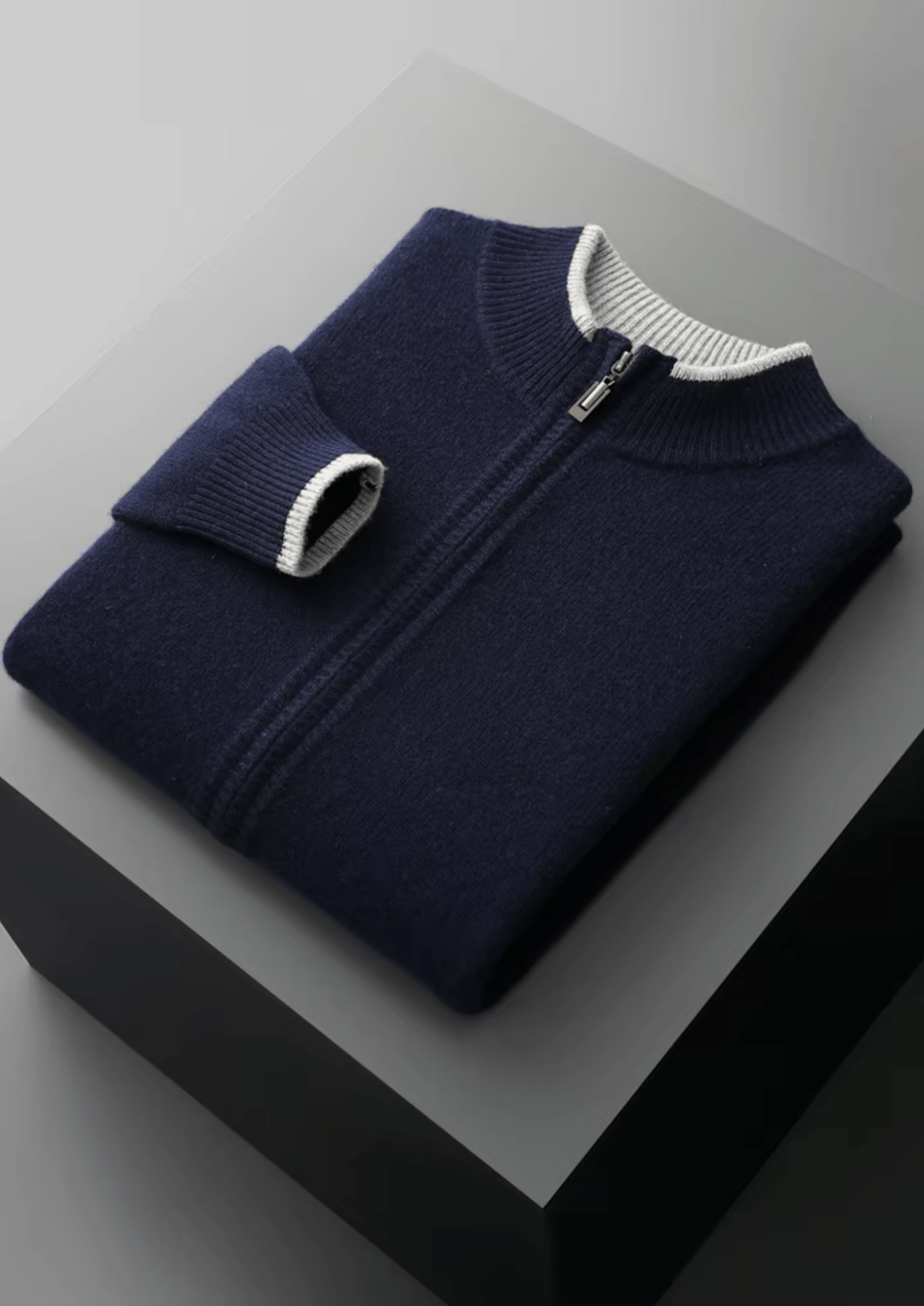 PURE EXTRA - FINE MERINO WOOL TWO - TONE ZIP CARDIGAN - Derada
